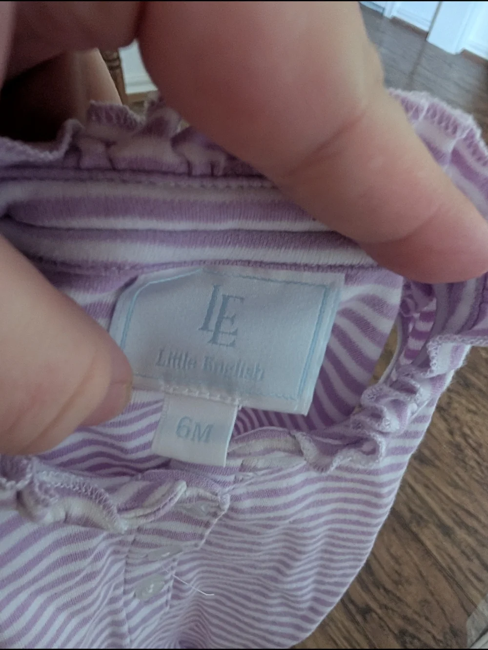Little English Purple and White Striped Baby Romper 100% Cotton Size 6m